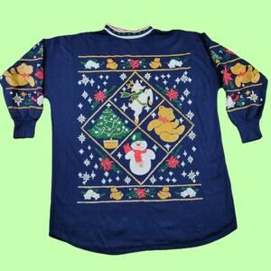 VINTAGE BERRETTE CHRISTMAS SWEATSHIRT SNOWMAN TREE HOLIDAY TEDDY BEAR